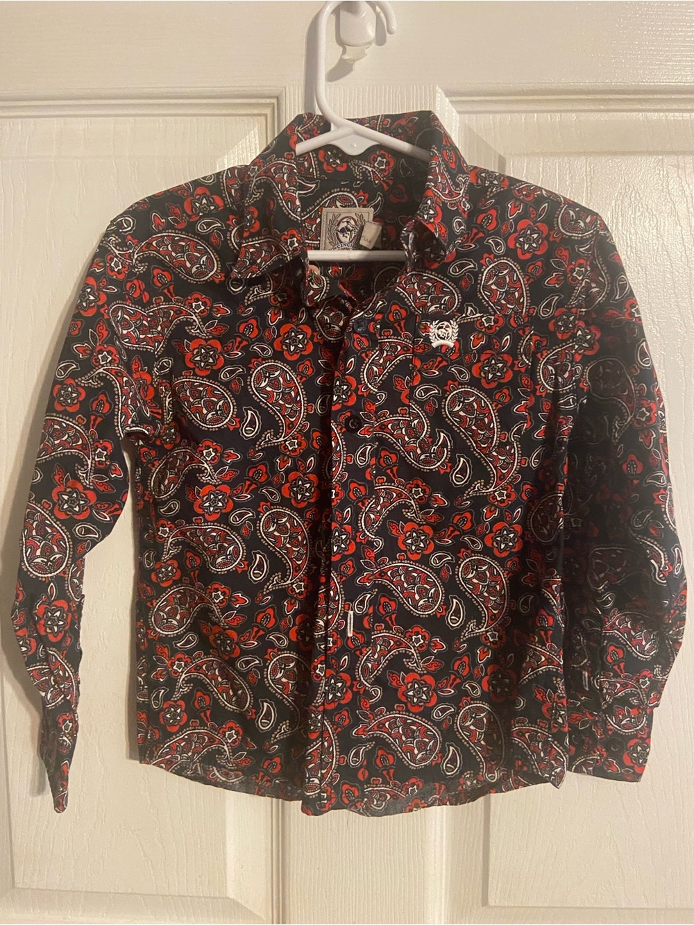 CINCH Toddler Size 2T Button Down Shirt Long Slv Black/Red Paisley Print EUC